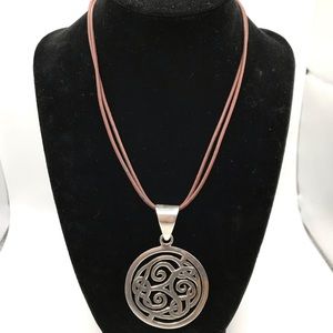 SILPADA Large Sterling Silver Celtic Knot Pendant B5608 with brown leather cord